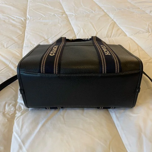 Coach Small Black Leather Tote with Canvas Coach Branded Straps - Picture 3 of 5